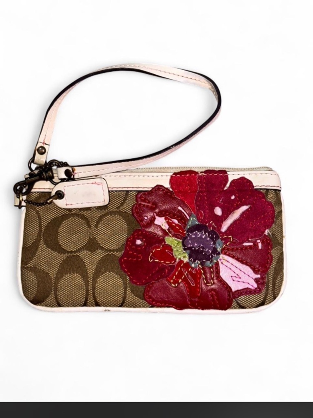 Coach Signature Poppy Applique Flower Wristlet